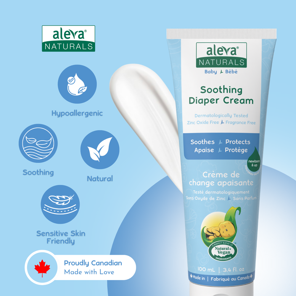 Aleva Naturals Soothing Baby Diaper Cream in blue and white tube.