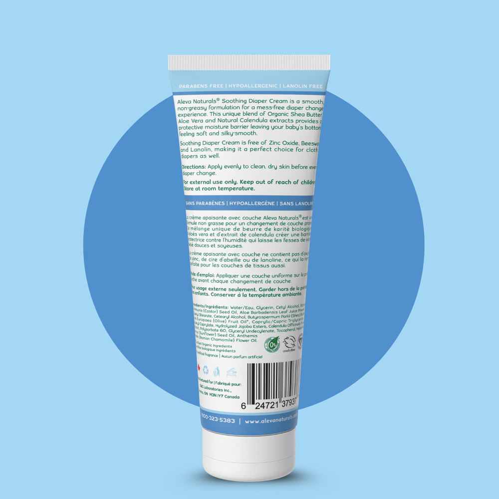 Aleva Naturals Soothing Baby Diaper Cream in teal tube with white cap