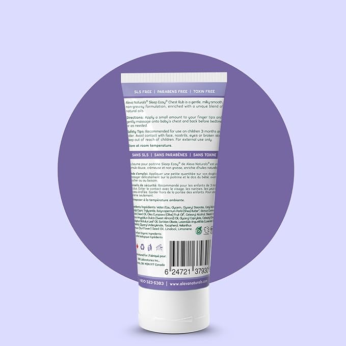 Aleva Naturals Sleep Easy Chest Rub in Purple-label 50 ml tube against lavender background