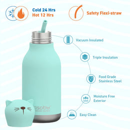 Asobu Bestie Animal Double Wall Stainless Steel Bottle 16oz Cat