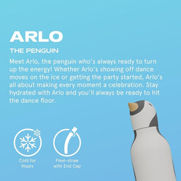 Asobu Bestie Animal Double Wall Stainless Steel Bottle 16oz Penguin Black/White