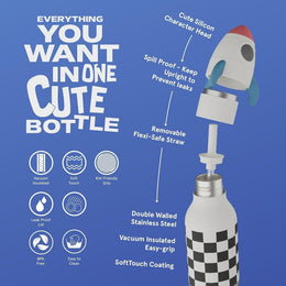 Asobu Bestie Animal Double Wall Stainless Steel Bottle 16oz Rocket Checker