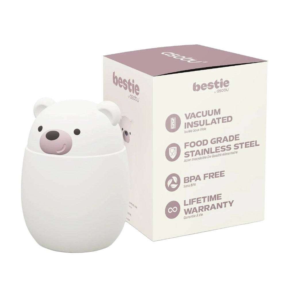 ASOBU Foodie Kids Insulated Food Jar 20oz Bear-white bear design beside its ASOBU box.