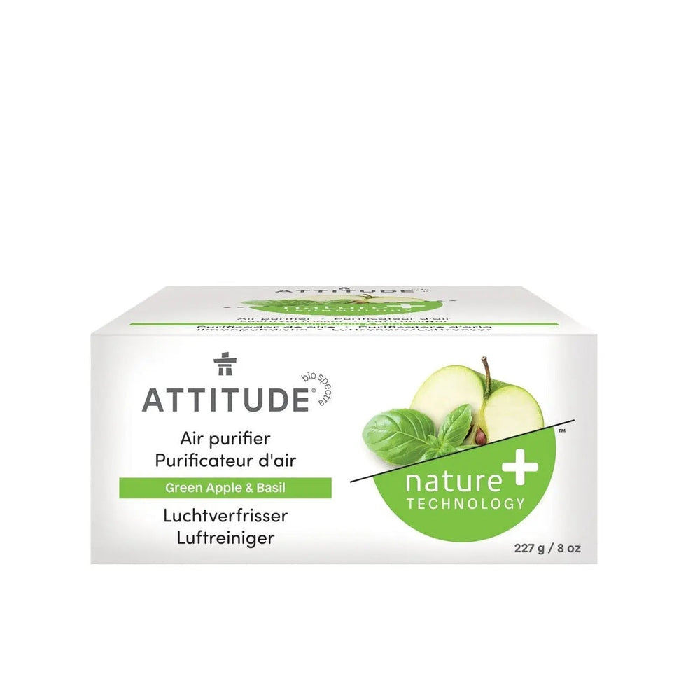 Attitude Air Purifier 227G box with green apple and basil imagery, Nature Technology logo, white packaging.