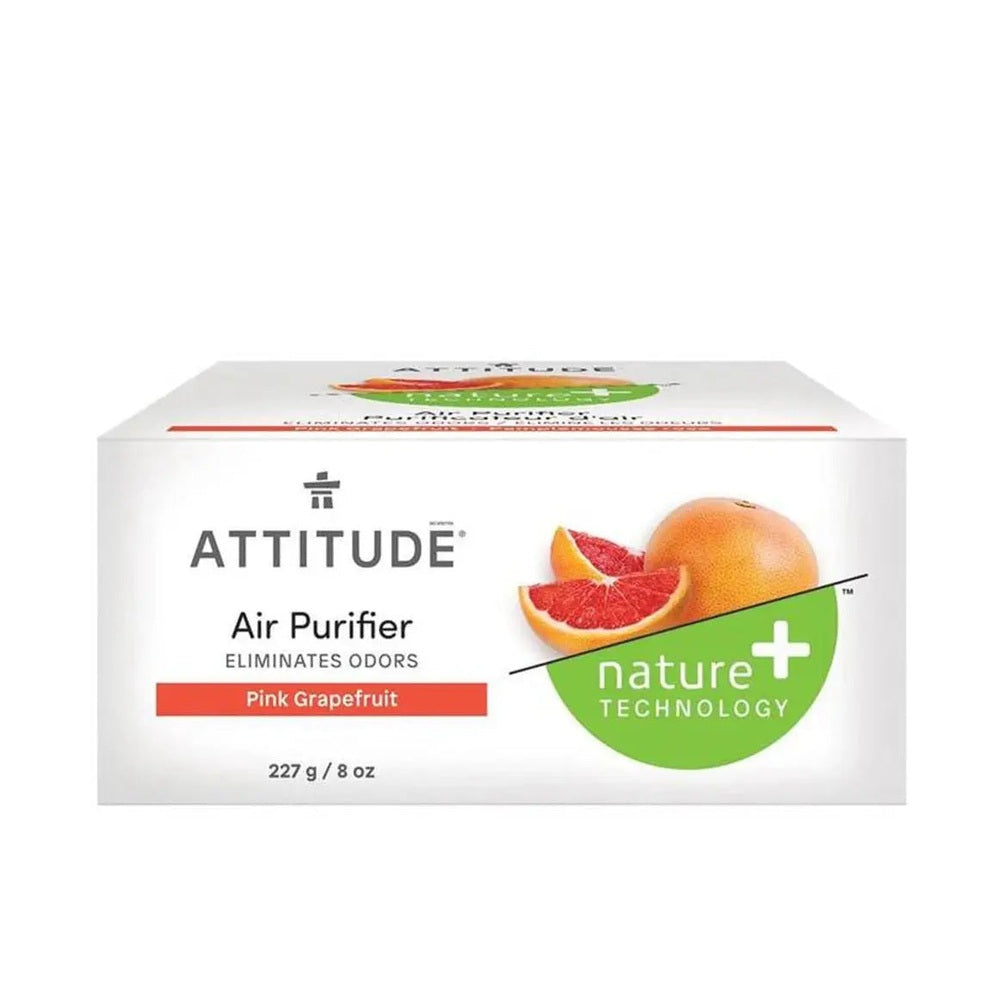 Attitude Air Purifier 227g pink grapefruit scent in a white box showcasing Nature+ Technology logo.