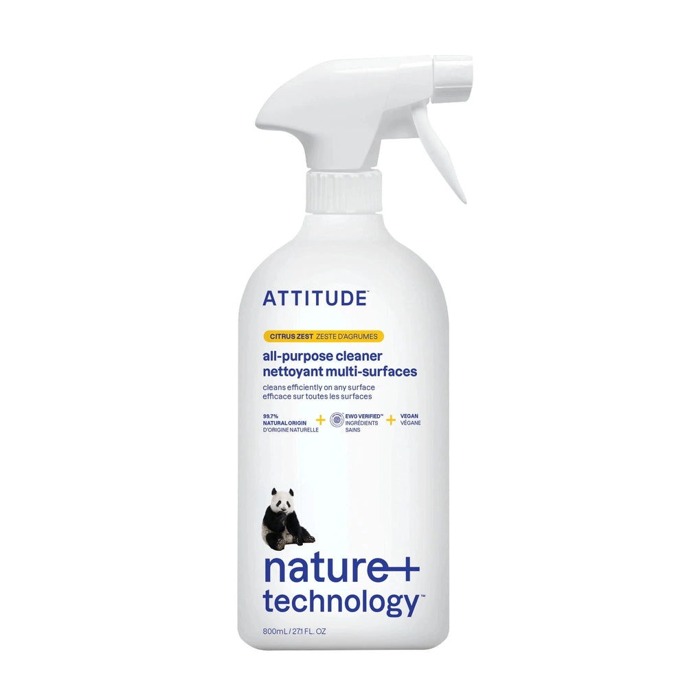 ATTITUDE citrus zest all-purpose cleaner bottle, 800 ml white spray bottle