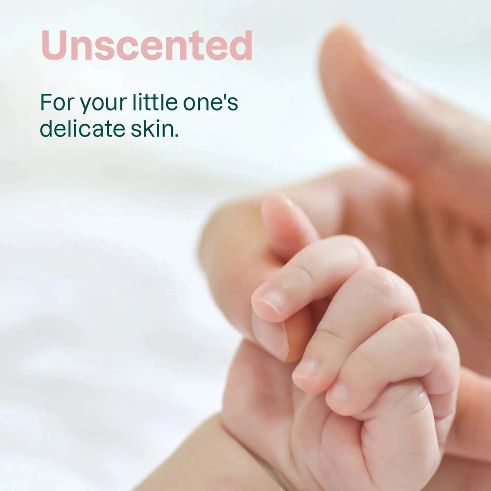 Attitude Baby Shampoo And Body Wash 473 ml, unscented, gentle for delicate skin, pictured as a baby holding a caregiver's finger.