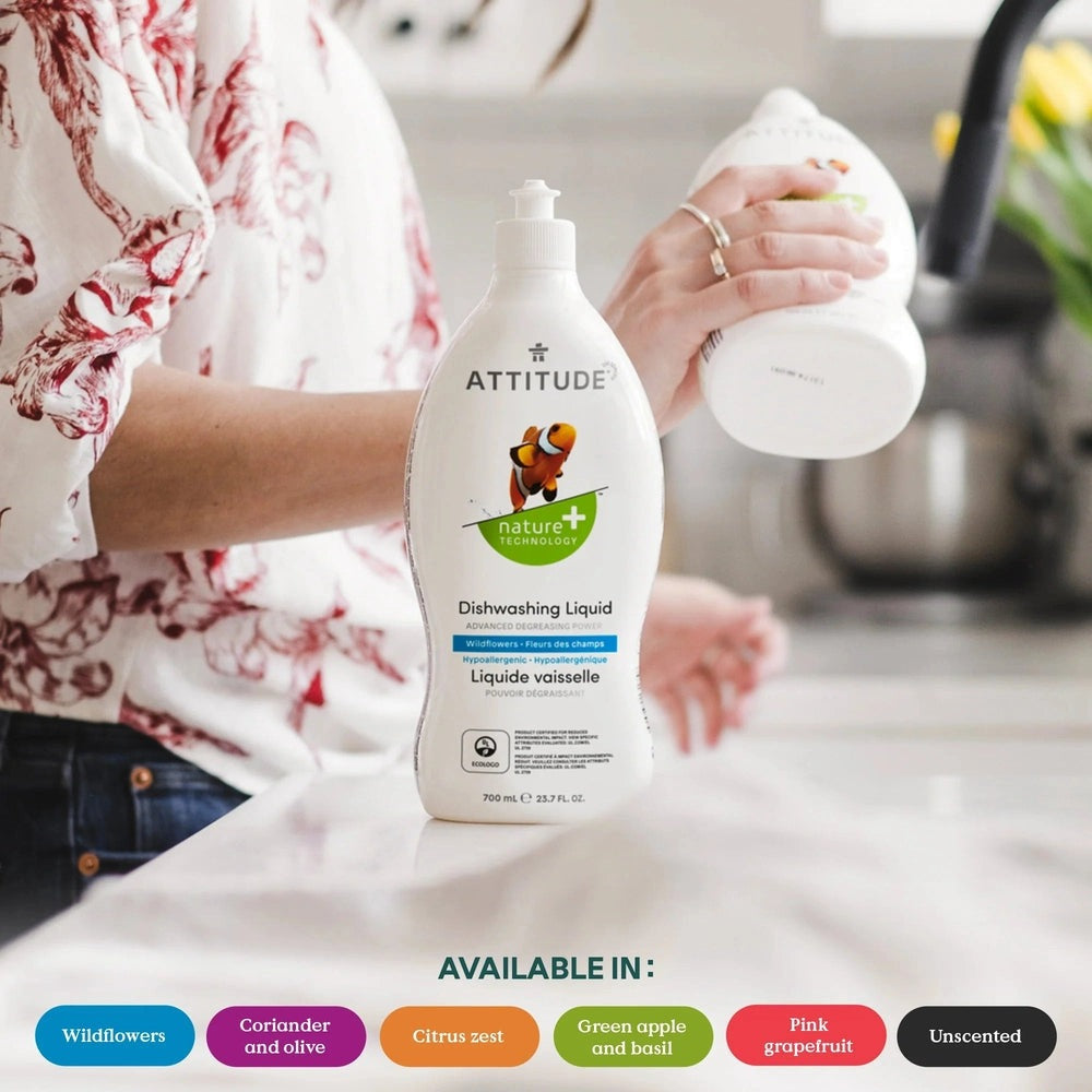 Attitude Dishwashing Liquid Citrus Zest, 700 ml bottle with Nature+ technology label