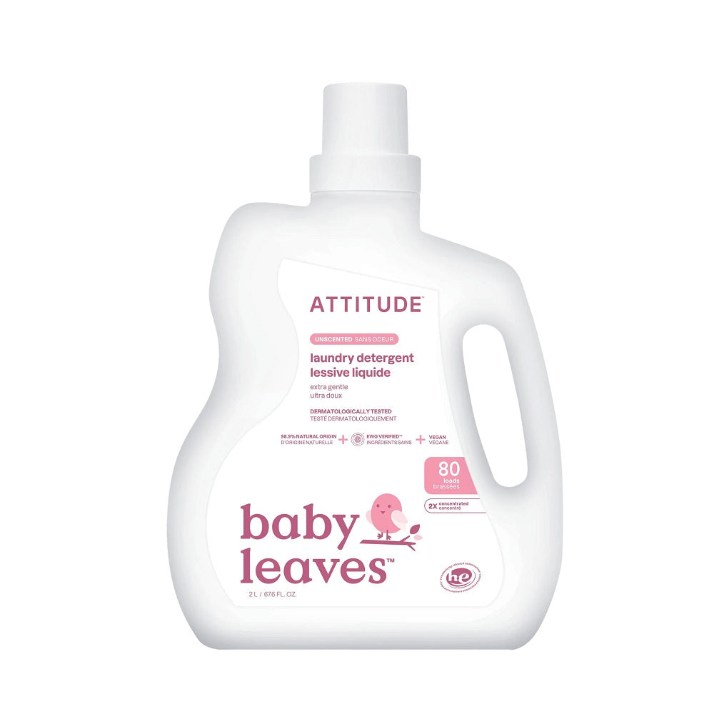 ATTITUDE baby laundry detergent 2L with built-in handle, fragrance-free, white bottle
