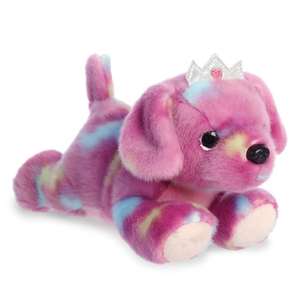 Plush toy: Aurora Bright Fancies Princess Tutti Puppy, 7-inch stuffed dog with pink, purple, blue swirled fur and crown