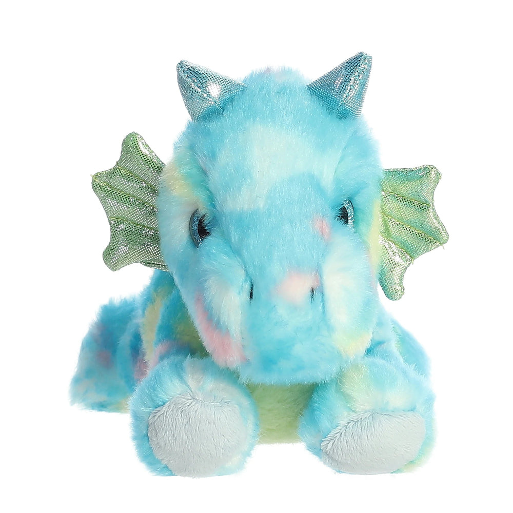 Aurora Bright Fancies Sprinkles Dragon plush, 7-inch blue pastel toy with iridescent wings.