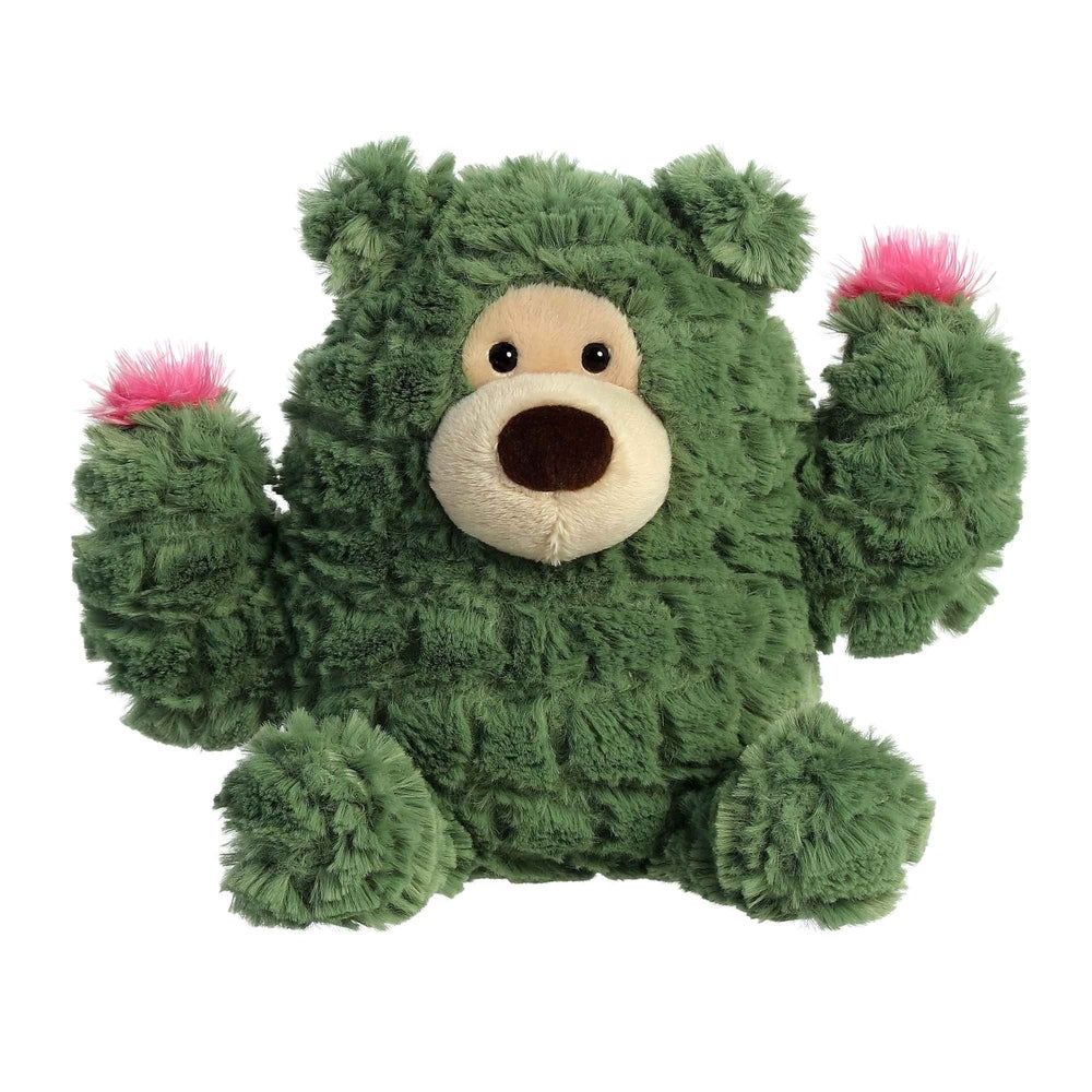 Aurora Cactus Kingdom Cactus Bear plush; green fluffy stuffed animal with pink-tipped paws