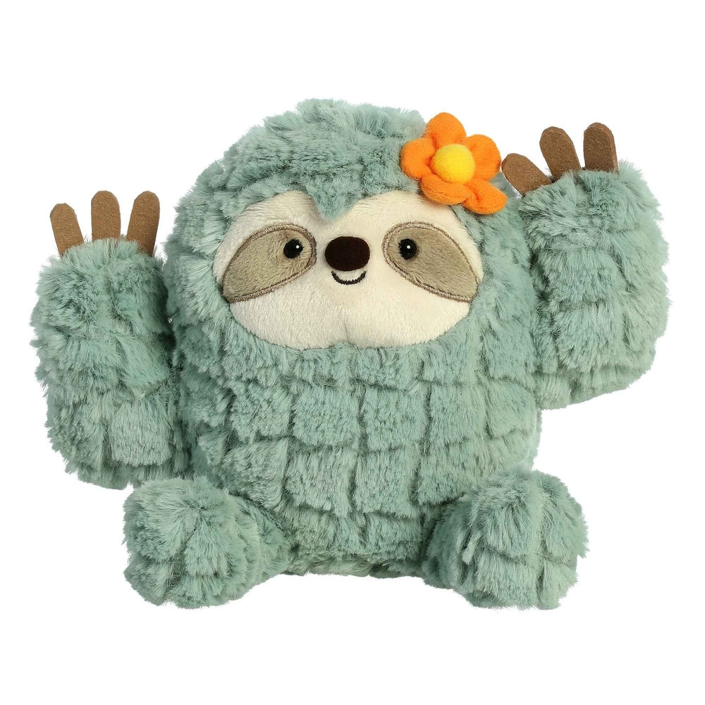 Aurora Cactus Kingdom Cactus Sloth plush stuffed animal, teal fur with orange flower, 7.5 inches