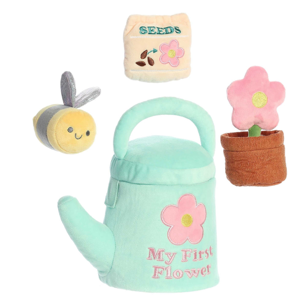 Aurora Ebba My First Flower 7in plush set with watering can, bee, flower pot, seed packet (4 toys)