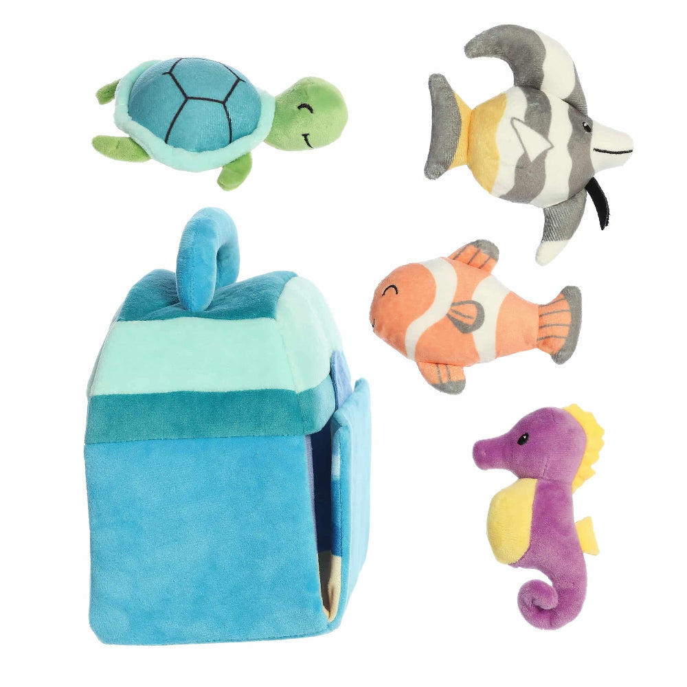 Aurora Ebba Baby Talk My Fishy Friends 8in plush 4-pack with turtle, fish, seahorse and blue backpack