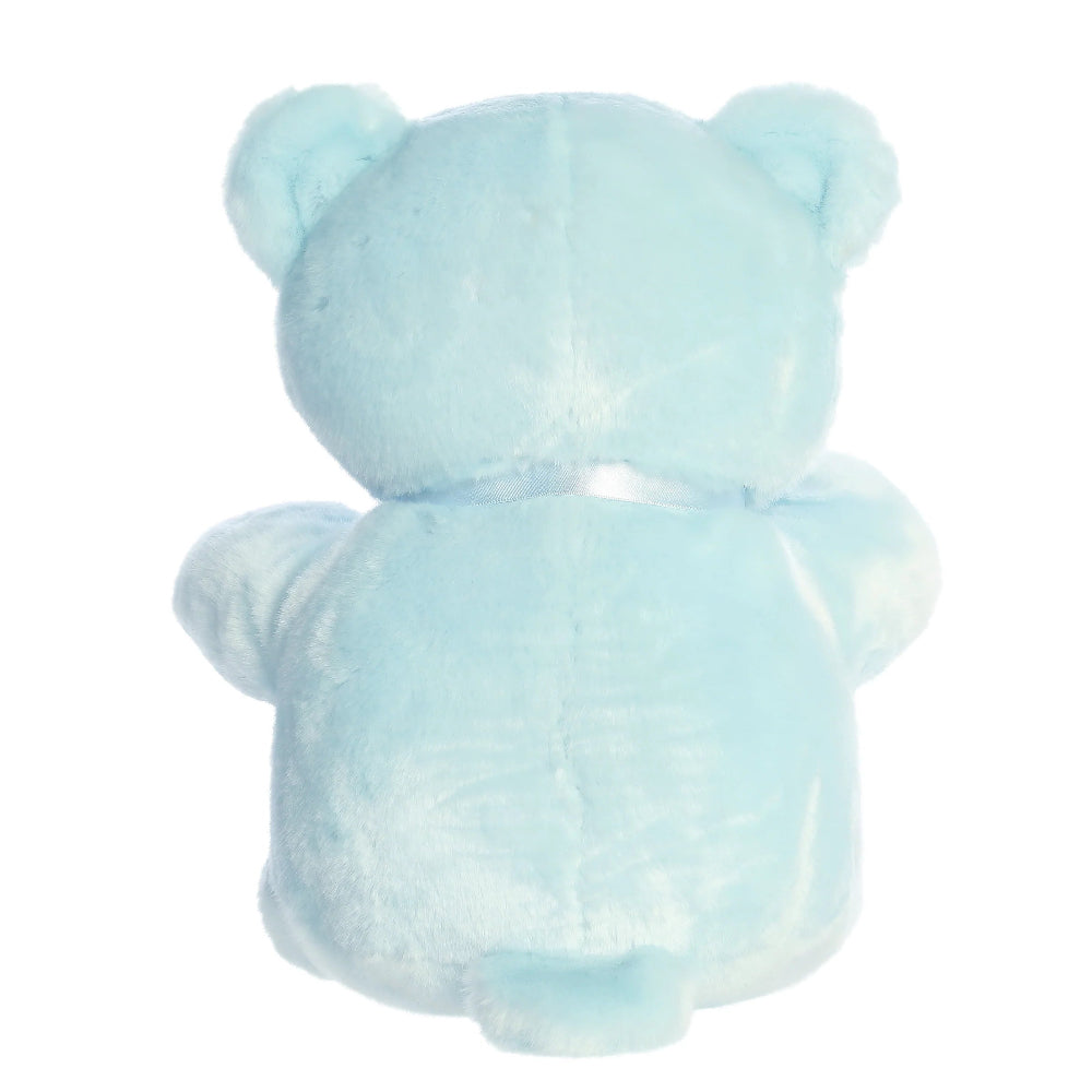 Aurora Ebba Comfy Baby boy 10in stuffed bear in light blue plush with ribbon
