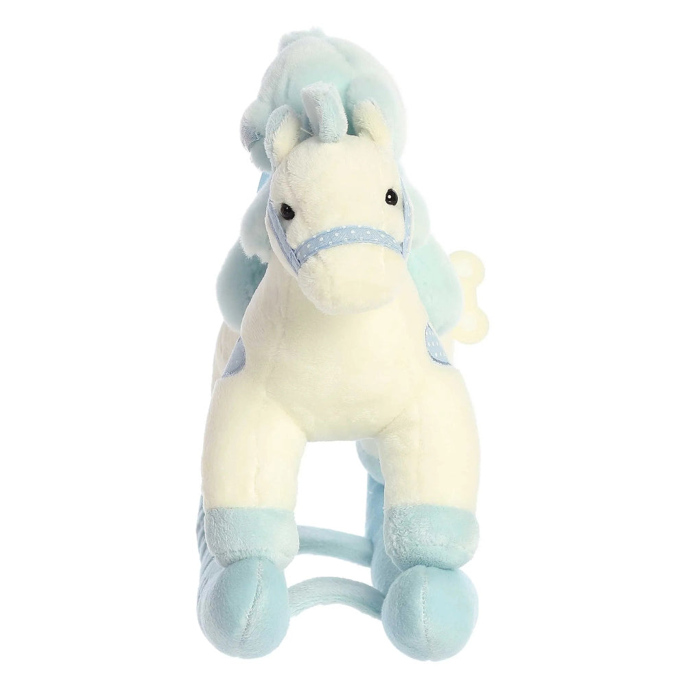 Aurora Ebba Musicals rocking horse plush toy, cream with pastel blue accents