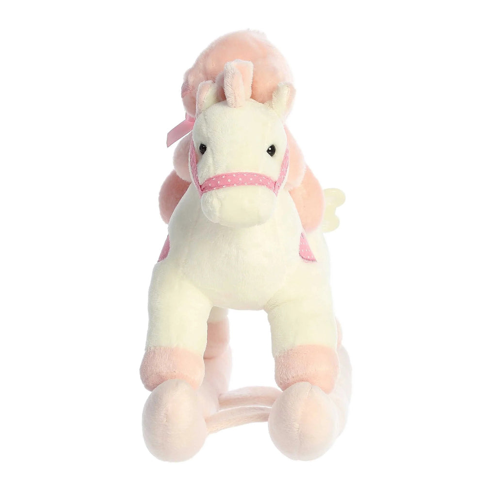 Aurora Ebba Musicals 12-inch plush rocking horse, pastel cream with pink mane and bridle