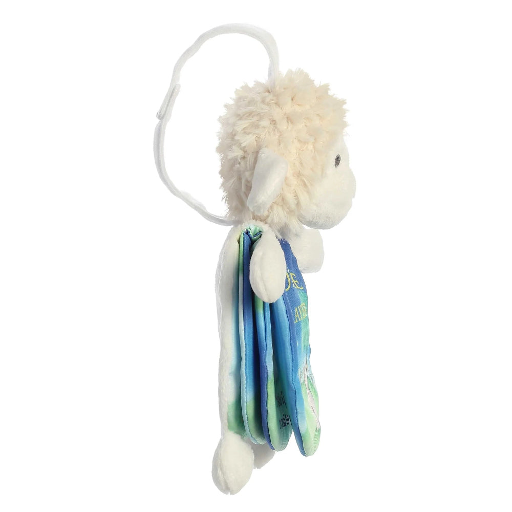 Aurora Ebba Story Pals 9-inch plush lamb with cream fur and blue-green fabric pages