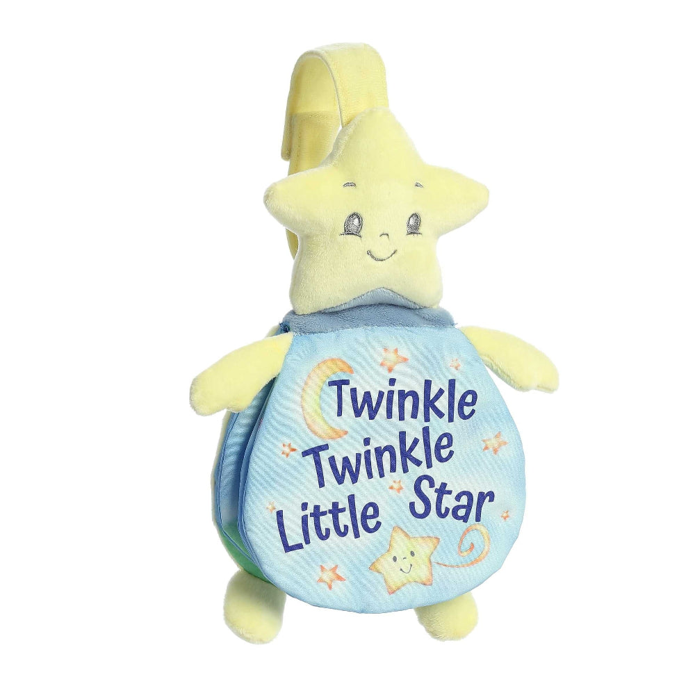 Aurora Ebba Story Pals stuffed star plush with blue quilted sack, 9-inch yellow toy