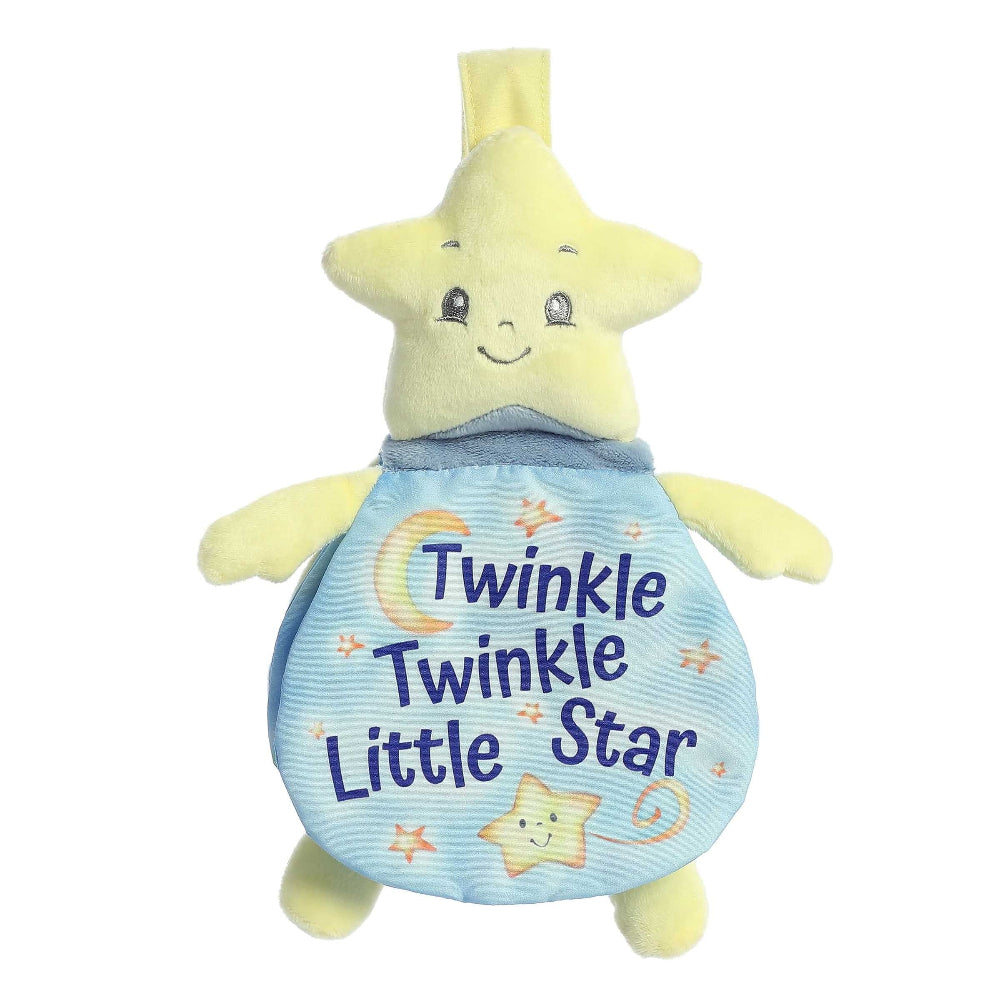 Aurora Ebba Story Pals stuffed star plush, yellow star with blue blanket, 9-inch toy