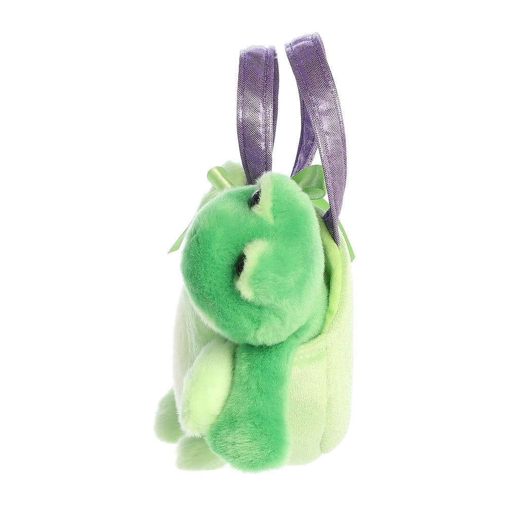 Aurora Fancy Pals Frog plush toy, 8 inches, green frog with purple backpack straps