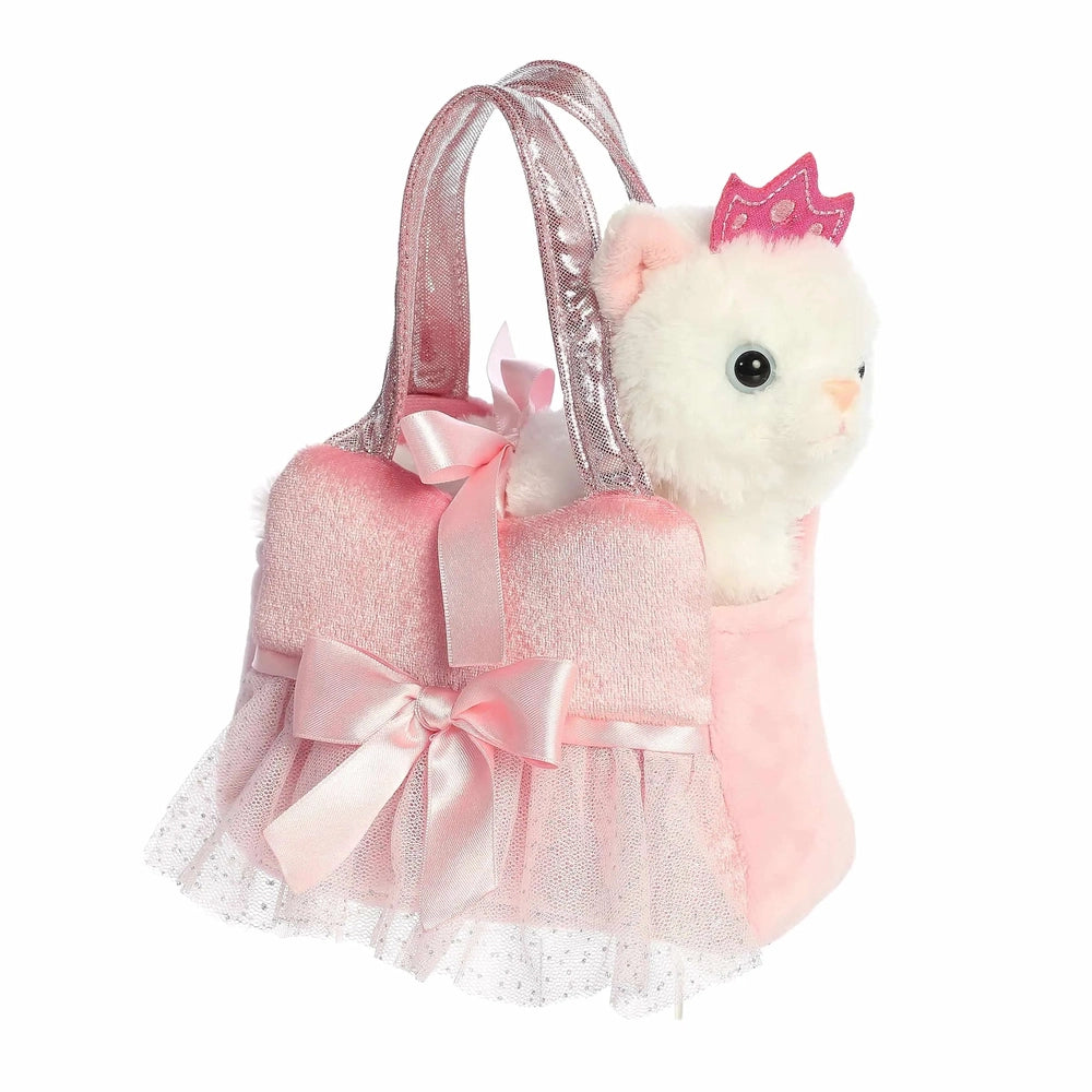 Aurora Fancy Pals Princess Kitty Tutu 7" plush in a pink satin tutu tote with bow and glittery handles.