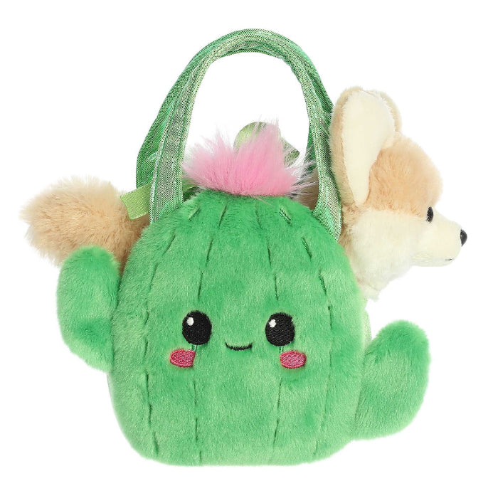 Cactus plush toy from Aurora Fancy Pals, smiling 7in with beige fox companion