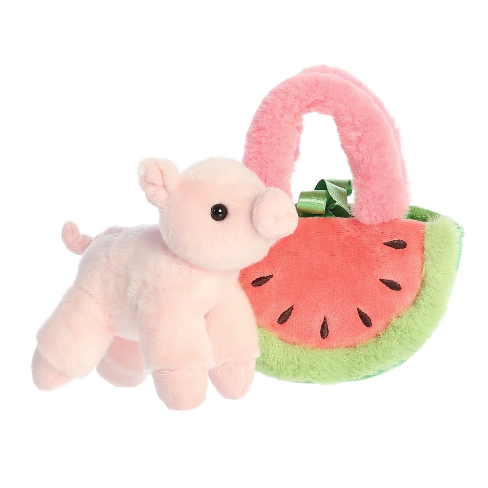 Aurora Fancy Pals Watermelon Piglet plush, 8-inch with pink handle watermelon tote