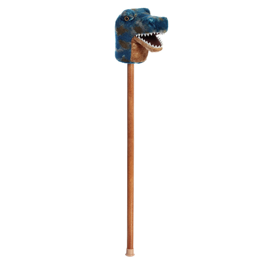 Aurora Giddy-Up Friends Trex 37in blue plush dinosaur on a wooden stick toy