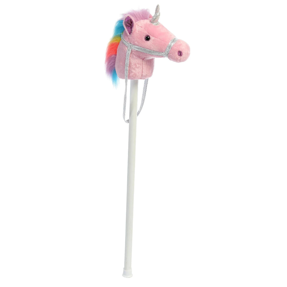Aurora Giddy-Up Friends unicorn pink plush head on a 37-inch white riding stick