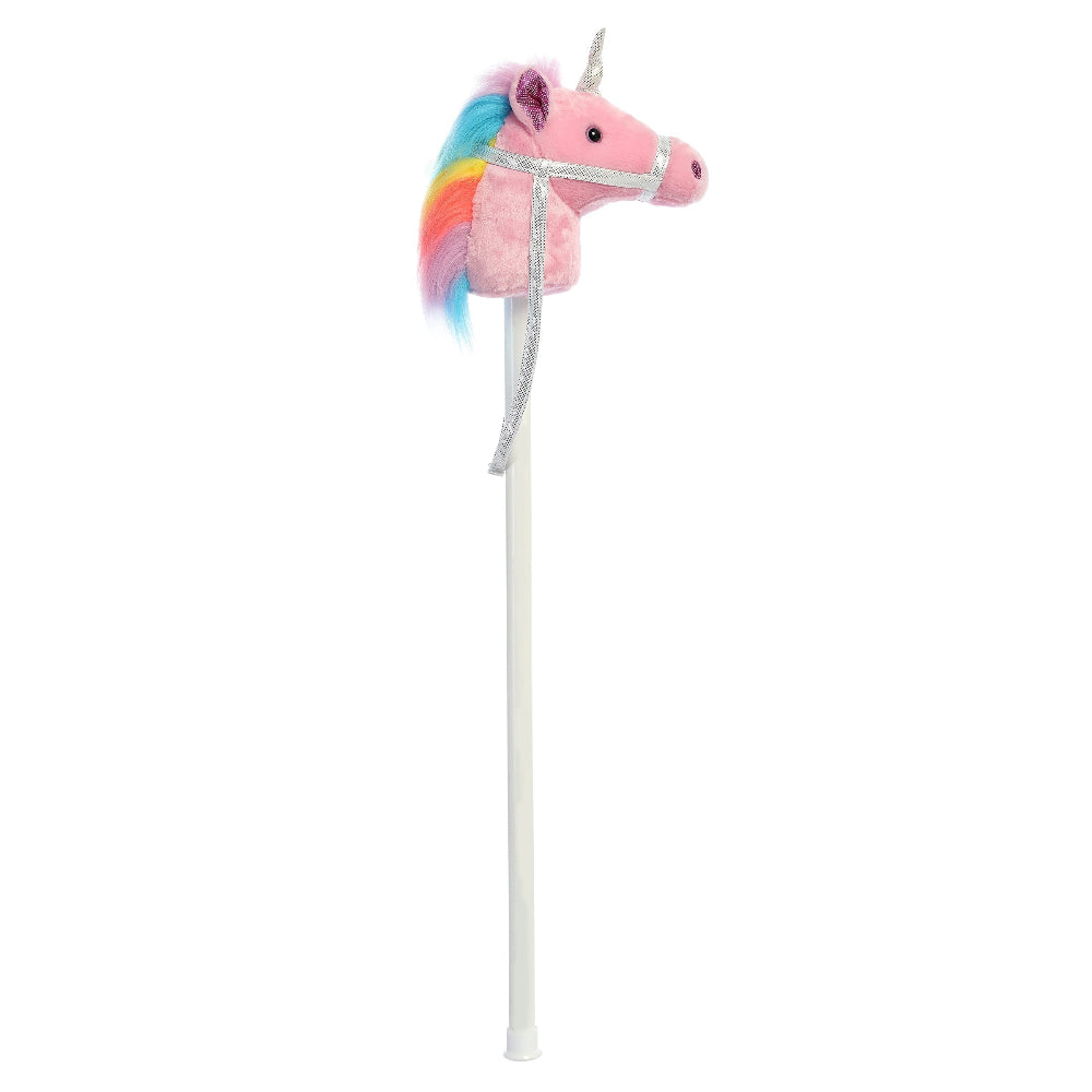 Aurora Giddy-Up Unicorn Plush 37in pink with rainbow mane and silver riding wand