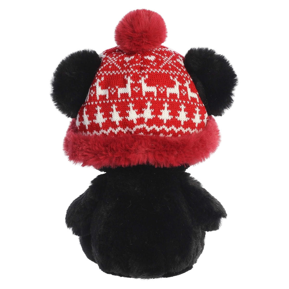 Aurora Holiday Baby Bear Bucky 13in plush bear in black with red knit hat and pom-pom