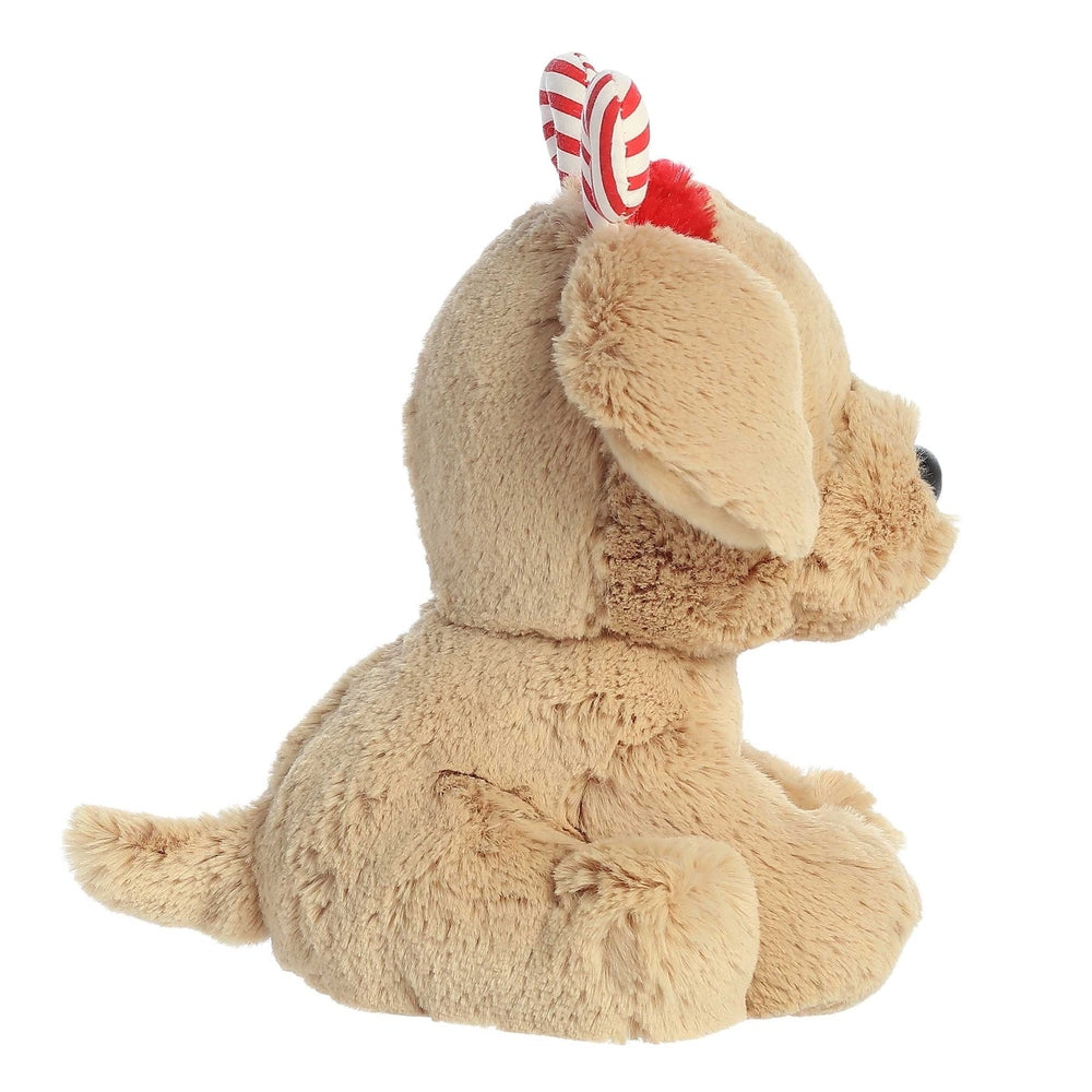 Aurora Holiday Cheer Buddy Yellow Lab plush stuffed animal with candy cane ears