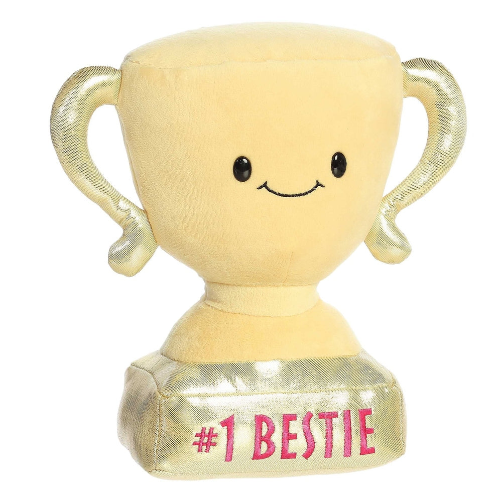 Aurora Just Sayin #1 Bestie Trophy plush, 9-inch cream-yellow stuffed animal with embroidered face