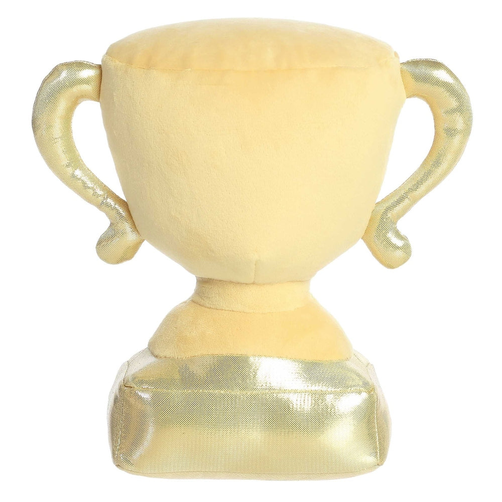 Aurora 9-inch Just Sayin Bestie Trophy plush toy in gold fabric with curved handles