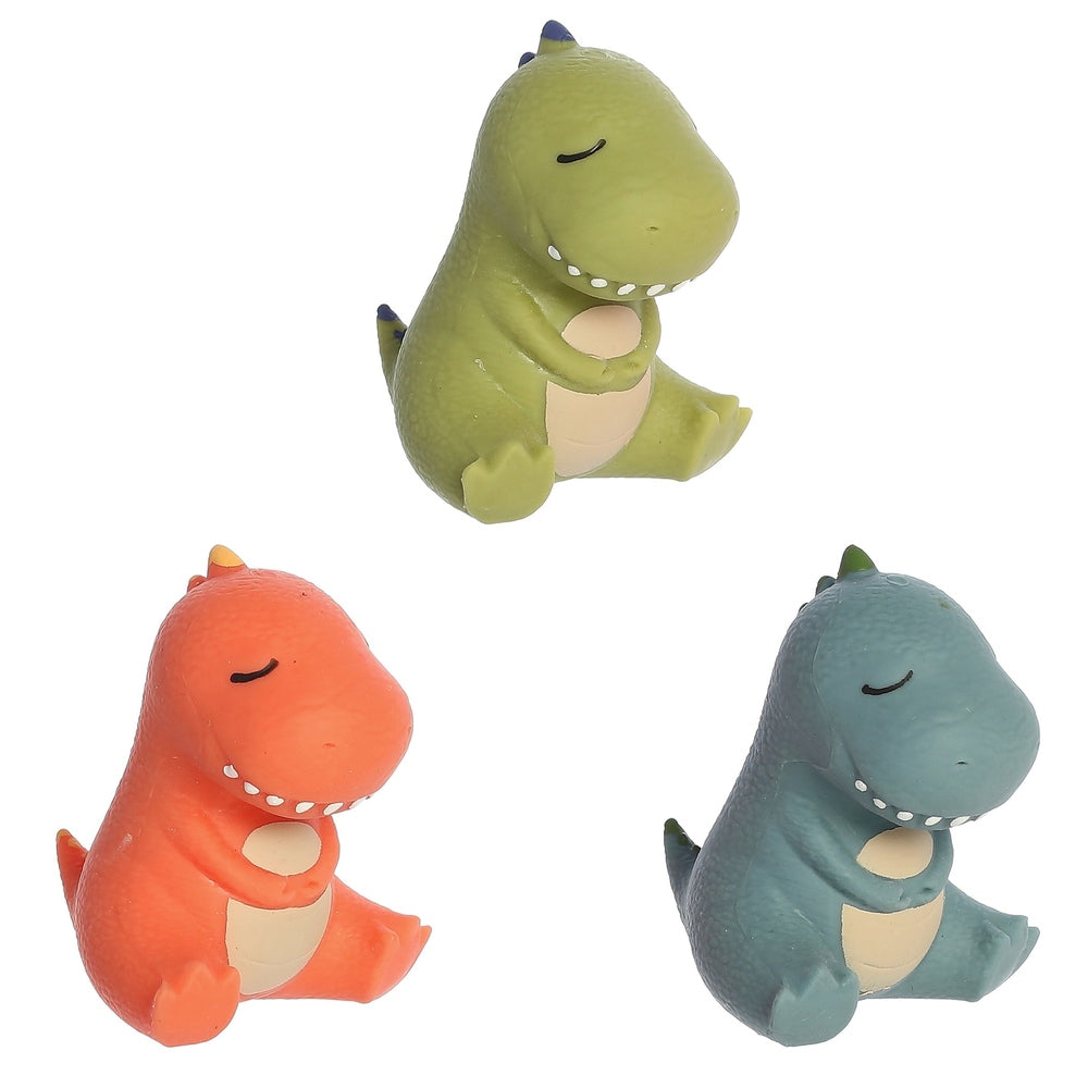 Aurora Marshmallow T-Rex Squeeze stuffed dinosaur plush set of 3 in green, orange and teal