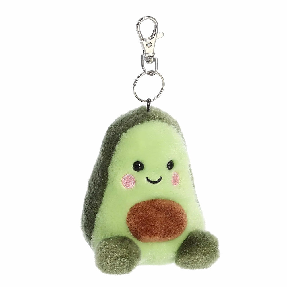 Aurora Palm Pals Airy Avocado ClipOn plush, 4-inch green avocado with brown seed and keychain