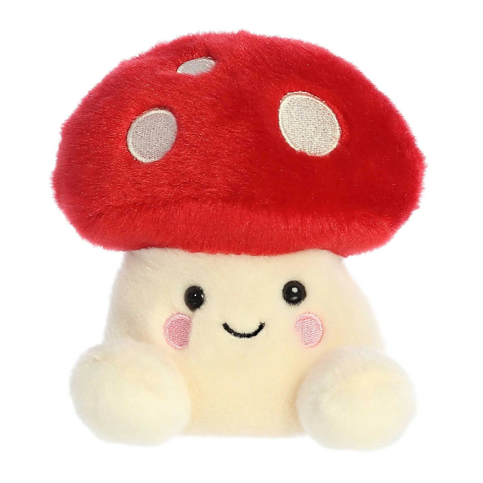 Aurora Palm Pals Amanita Mushroom plush, 5 inches, red cap with white spots and cream body, cute smile