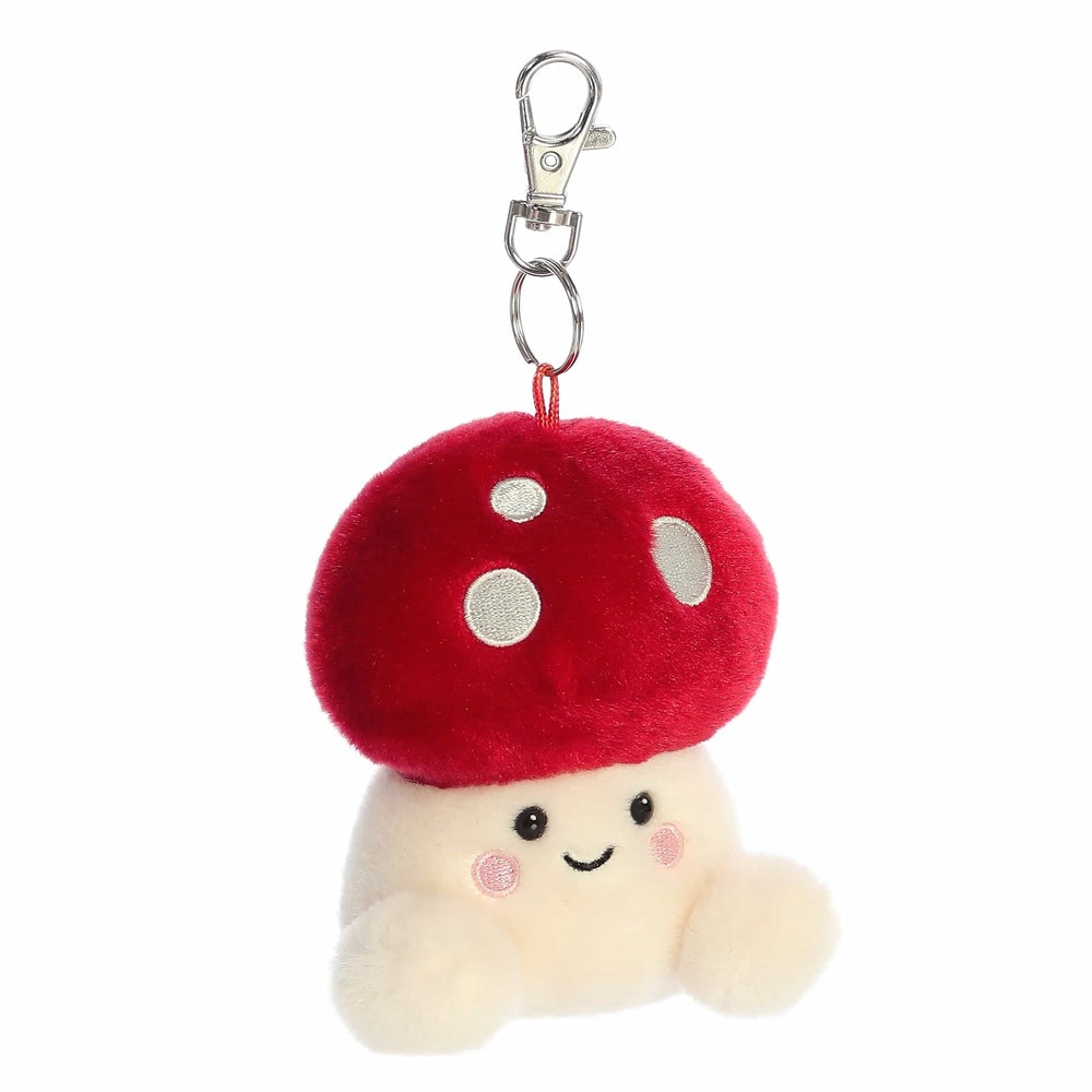 Aurora Palm Pals Amanita plush clip-on mushroom toy; red cap with white spots, cream stem