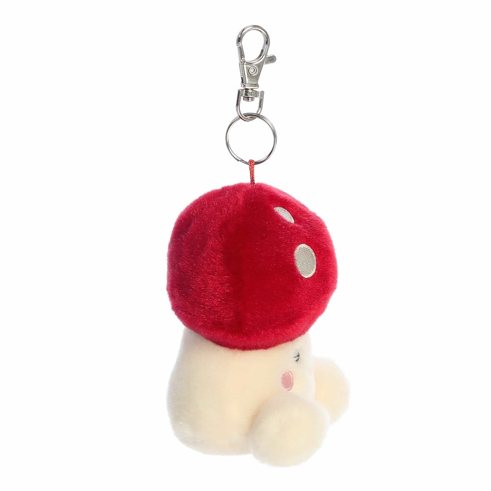 Aurora Palm Pals Amanita mushroom plush clip-on keychain, red cap with white spots and cream body