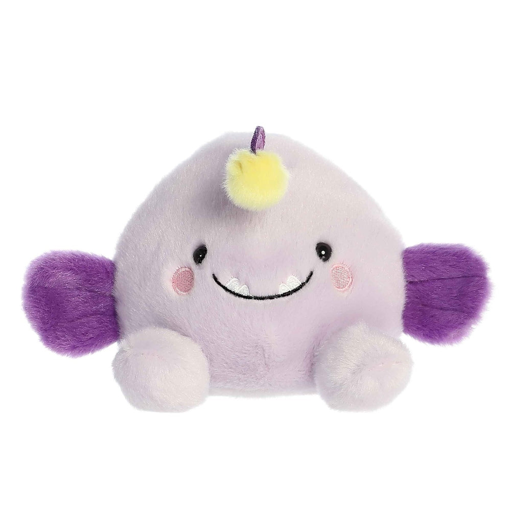 Aurora Blinky Angler Fish stuffed toy, lavender body with purple fins and yellow pom-pom lure, 5 inches