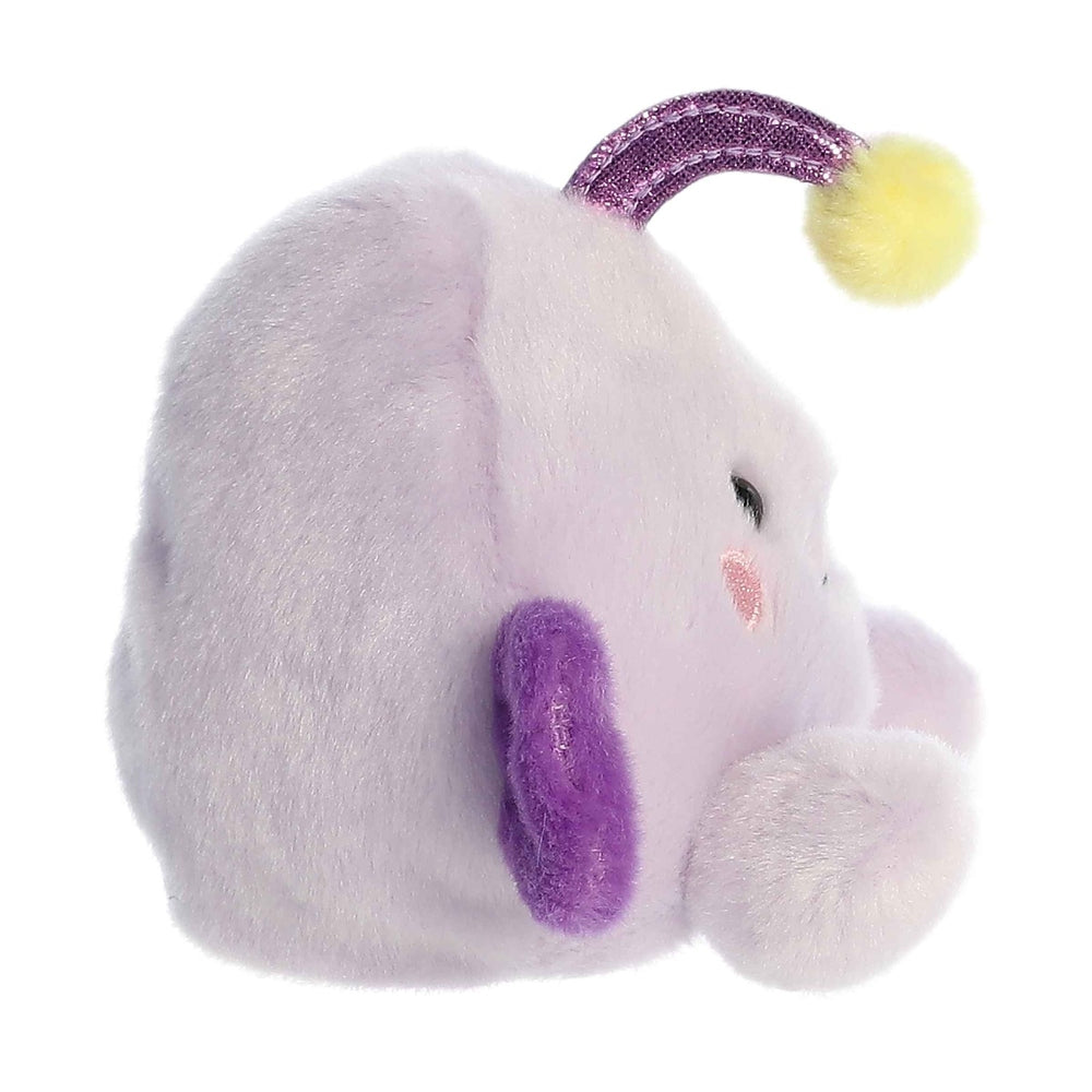 Stuffed animal Aurora Palm Pals Blinky Angler Fish, lavender plush with purple fin and yellow lure, 5 inches