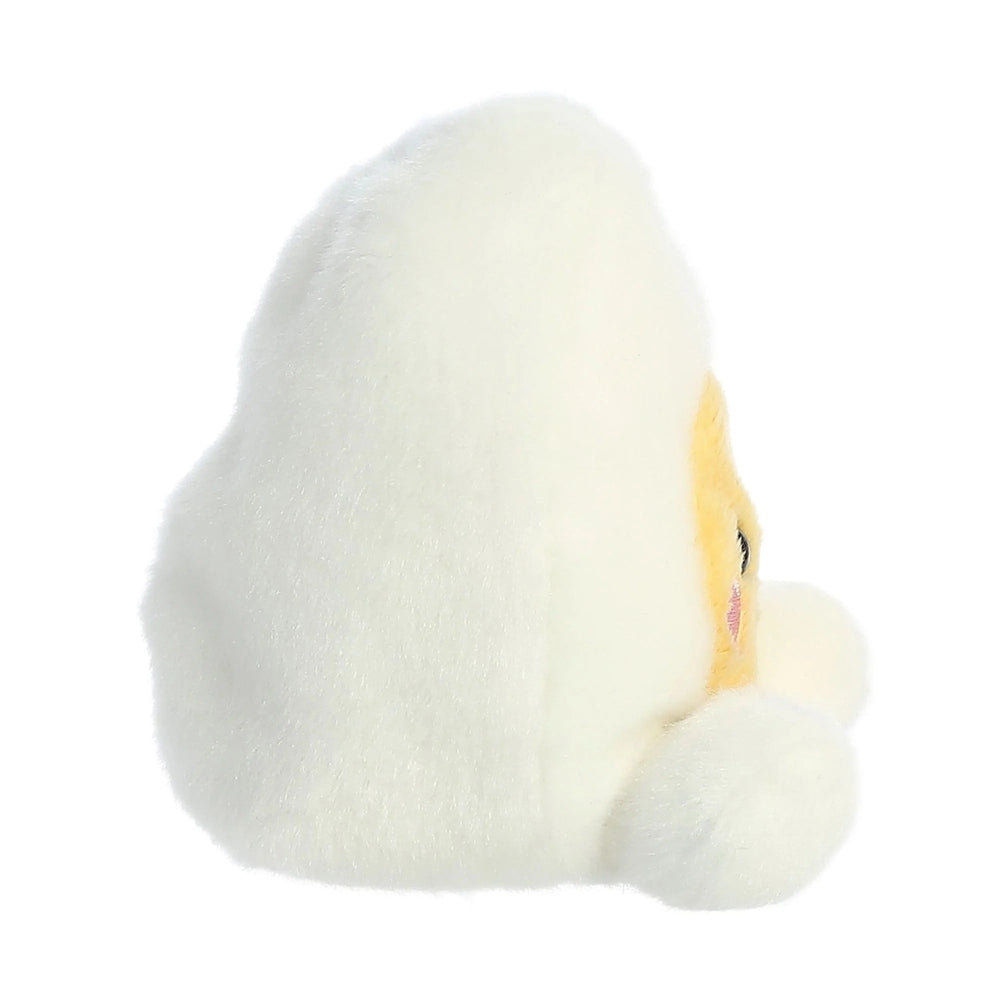 Aurora Palm Pals Bobby Egg 5" plush toy, white fluffy egg with yellow face and pink cheek details
