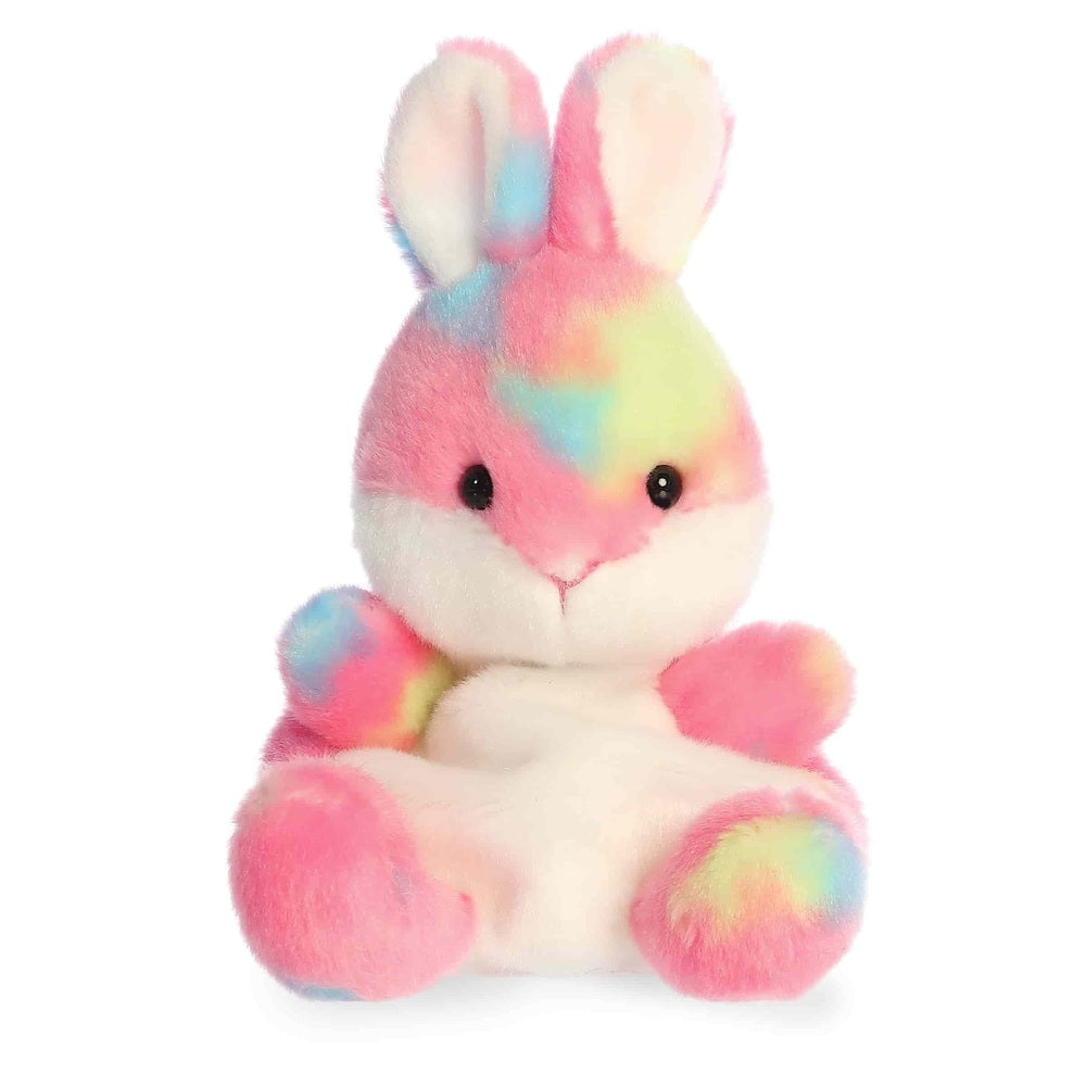 Aurora Palm Pals Bubblegum Jellybean Bunny plush toy, pastel rainbow fur, soft stuffed animal.