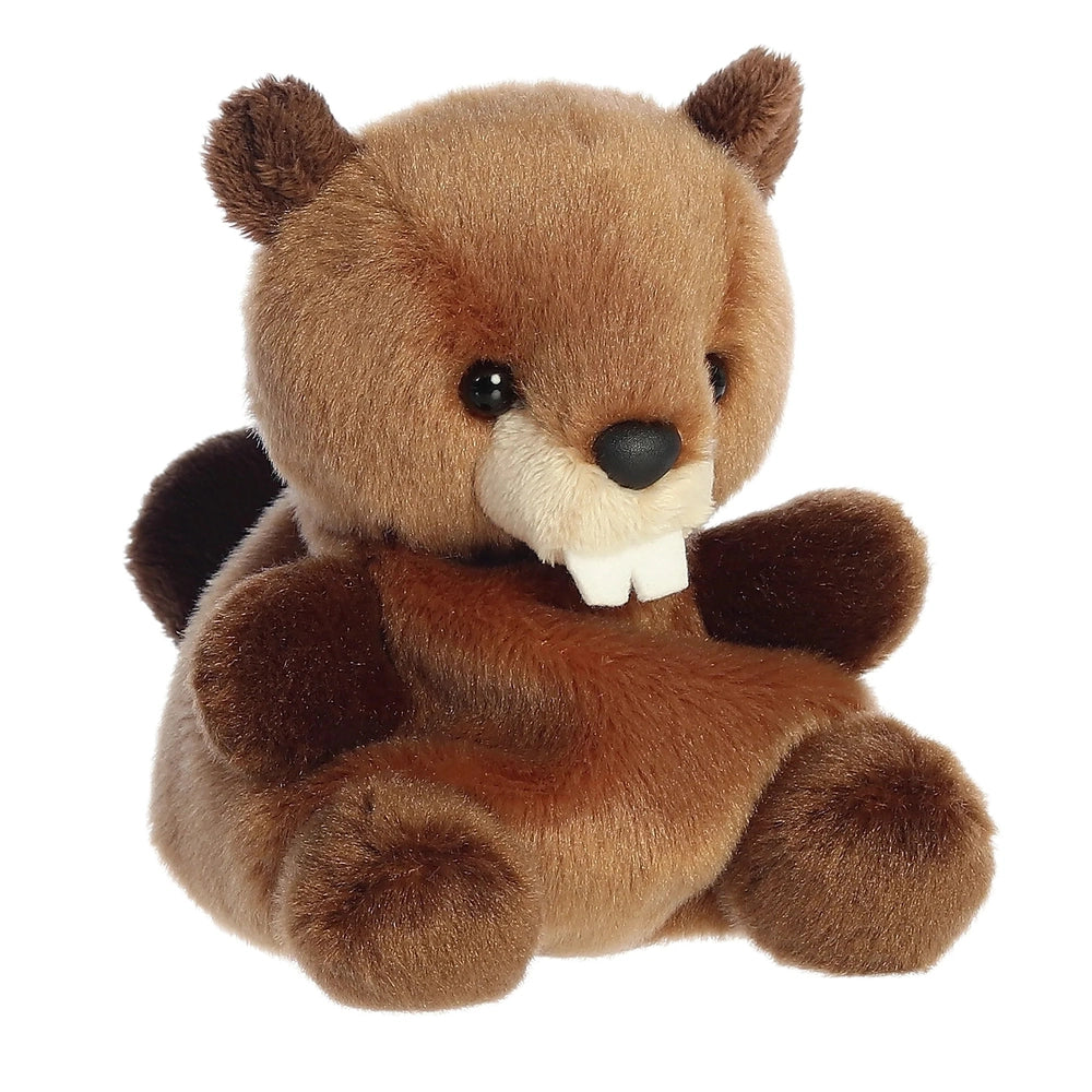 Aurora Palm Pals Chewy Beaver plush, 5-inch brown stuffed beaver with white teeth