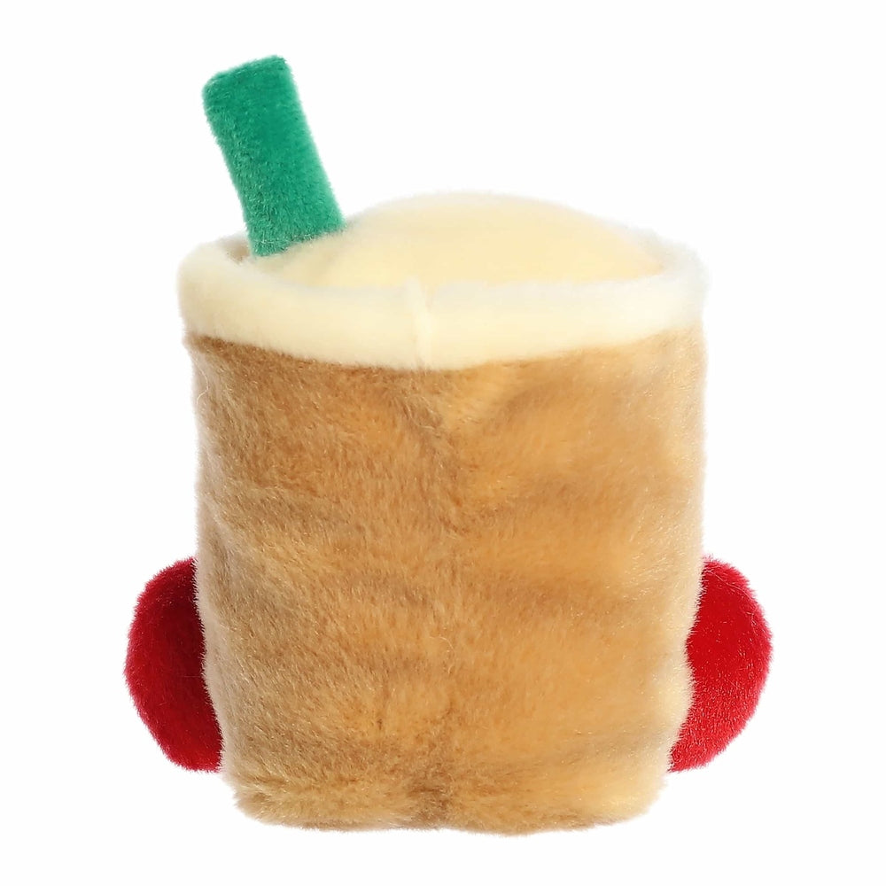 Aurora Palm Pals Chewy Festive Boba plush toy, 5 in, beige with white rim, green straw and red accents