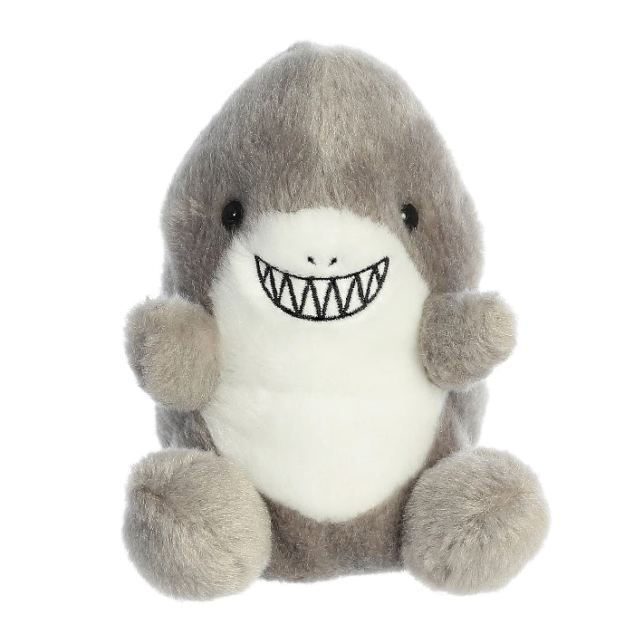 Aurora Palm Pals Chomps Shark 5in plush toy, gray with white belly, smiling face