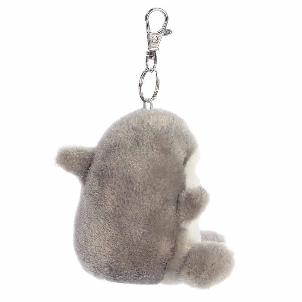 Aurora Palm Pals Chomps Shark ClipOn plush toy, gray fur with white belly, 4-inch keychain attachment