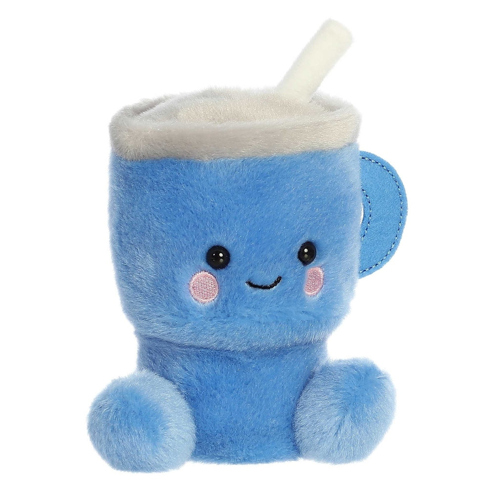 Aurora Palm Pals Cliff Travel Cup 5in blue plush stuffed toy with white rim and straw